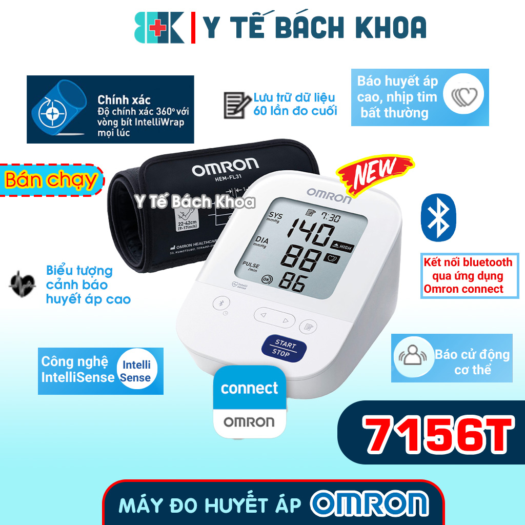MÁY ĐO HUYẾT ÁP BẮP TAY TỰ ĐỘNG OMRON HEM-7156T (MẪU MỚI CÓ BLUETOOTH)